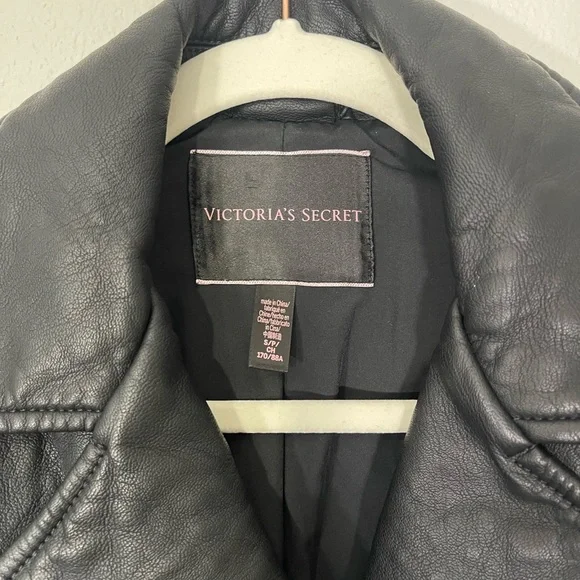 Victoria’s Secret Leather Jacket Coat Belt Black Silver Hardware Zip Women Small - Picture 4 of 5